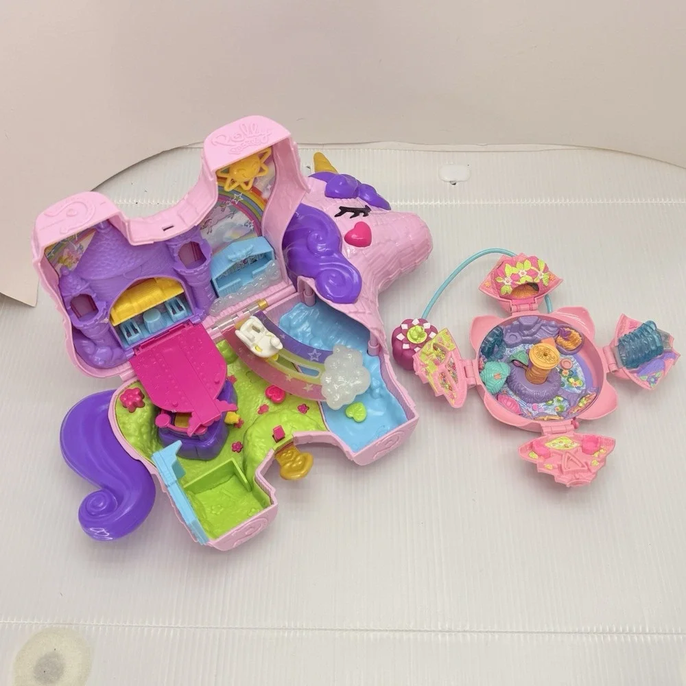 Vintage Polly Pocket Lot 1996 Bluebird Lotus Flower & Unicorn Party Playsets